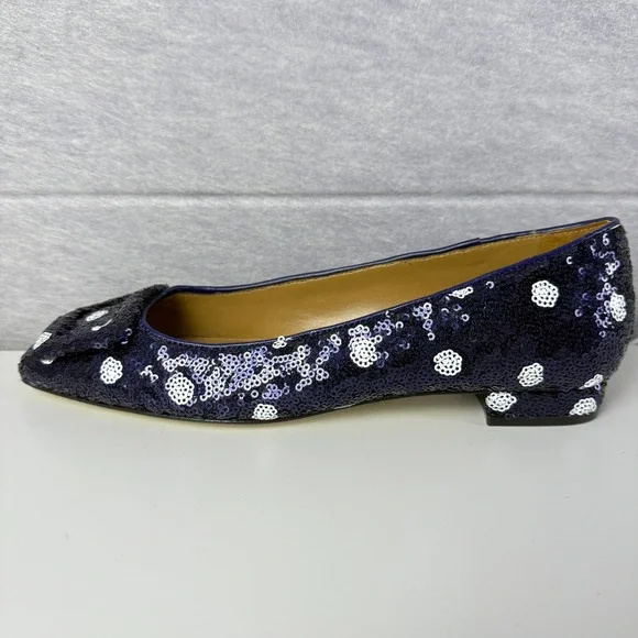 NWT Talbots Sutton Buckle Flats Women's 8M Indigo Blue Sequin Polka Dot Low Heel - Picture 3 of 9